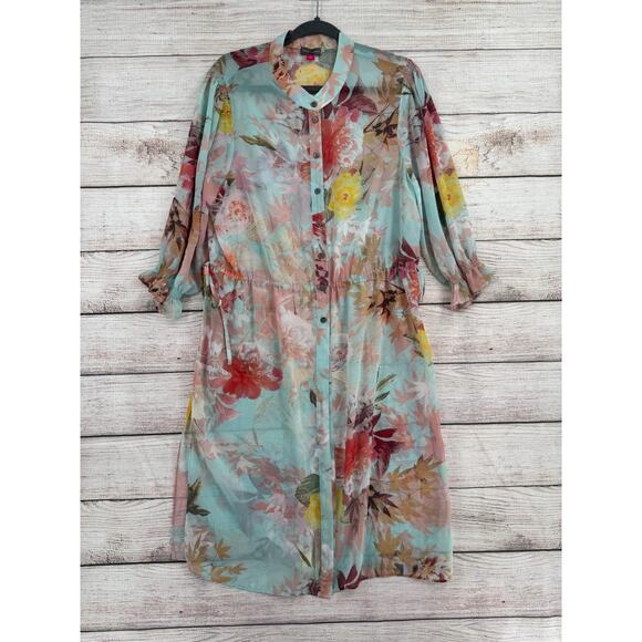 Vince Camuto Dress Womens Large Floral Button Down Long Sleeve Beach Cover Up - Picture 1 of 14